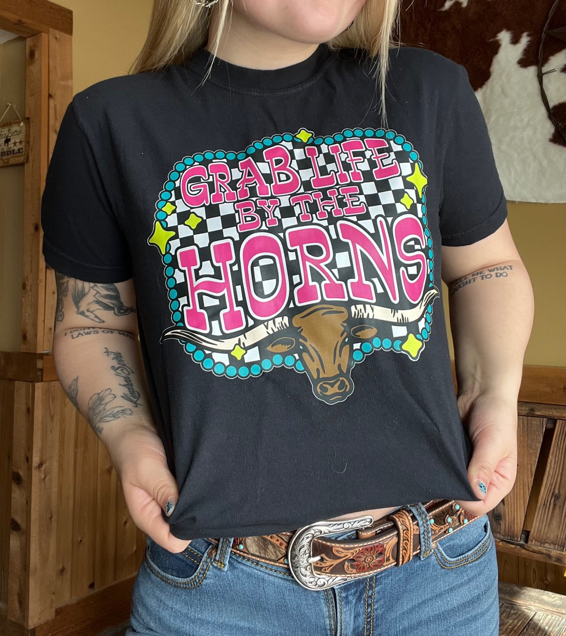 By the horns t-shirt