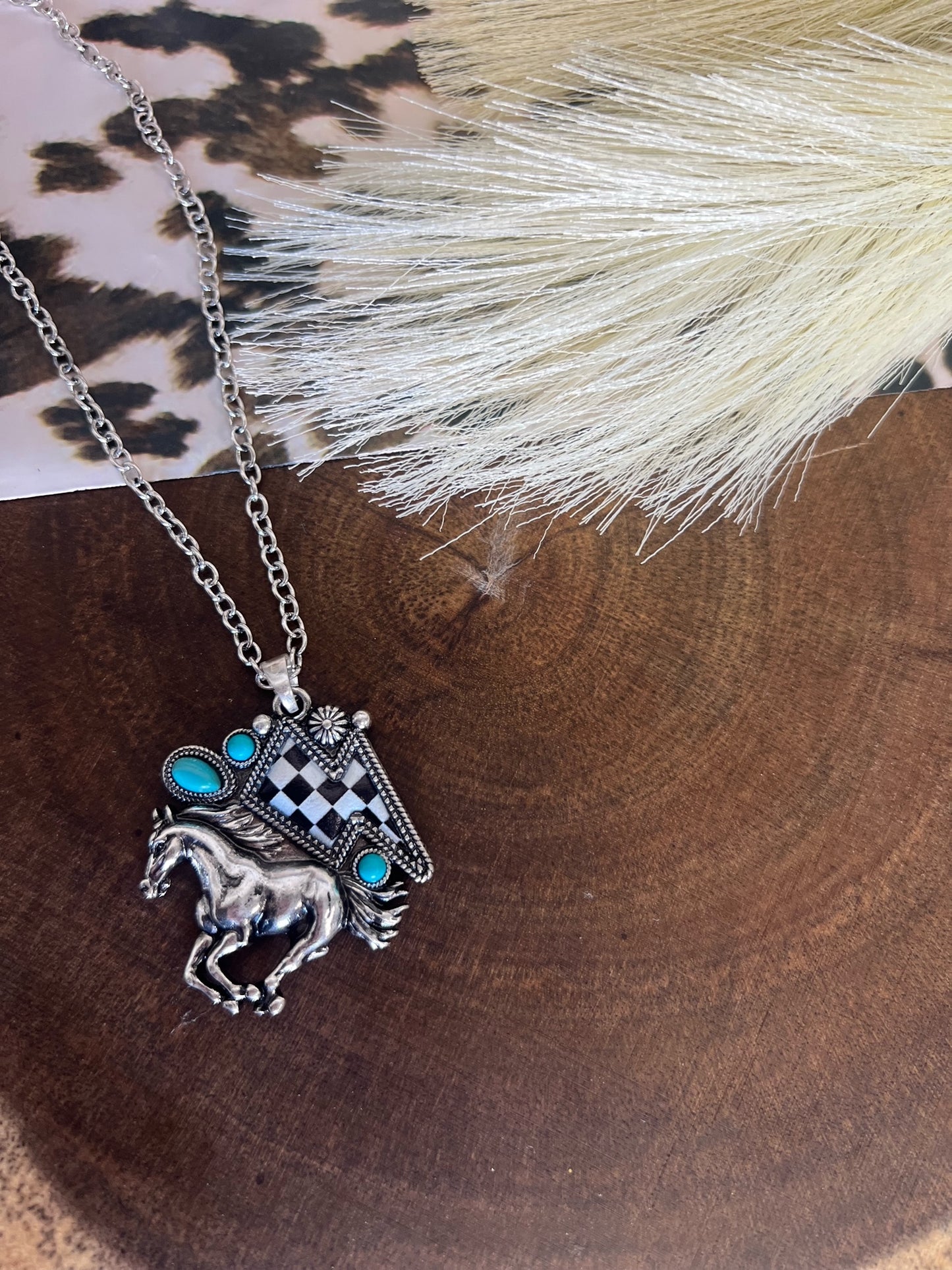 Checkered Horse Necklace